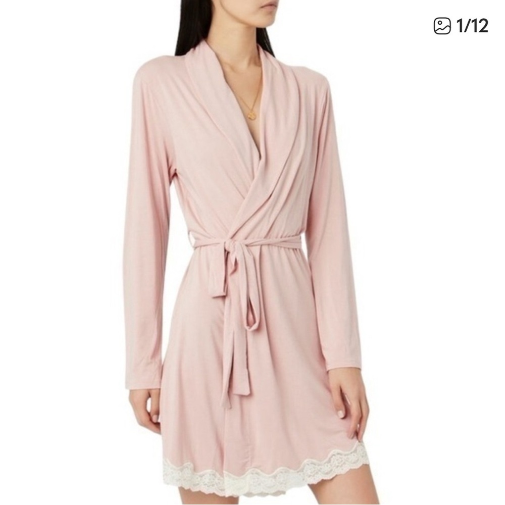 Eberjey Soft Pink Wrap Robe with Lace